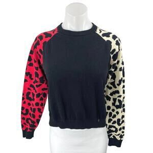 Desigual Carlyn Multicolor Leopard Colorblock Long Sleeve Sweater Top Size S